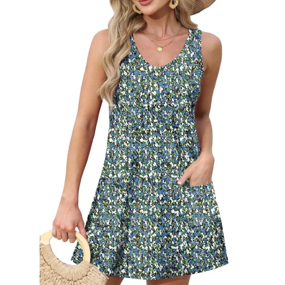 Summer Dress – Sleeveless V-Neck Dress with Pockets, Soft & Stretchy Fabric